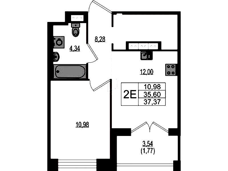 1-комнатная квартира 37.37 м², 3/4 эт., ЖК «Ranta Residence»